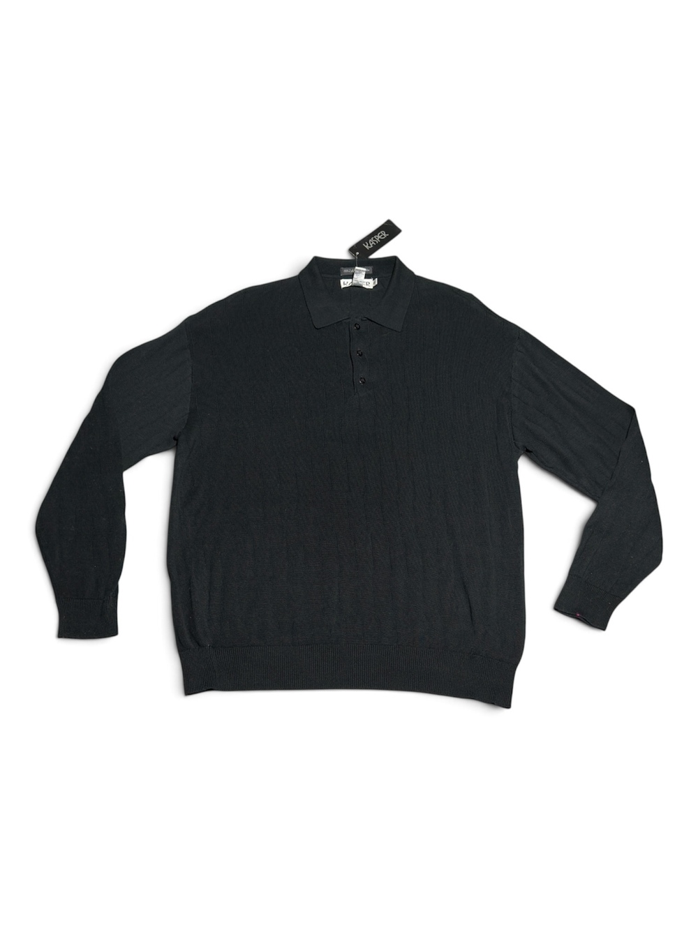 Vintage Kasper Black 100% Mercerized Cotton Long Sleeve Polo Sweater XL